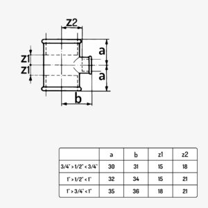 Schéma dimension raccord plomberie té réduit type 130 en fonte malléable noir - MC Fact