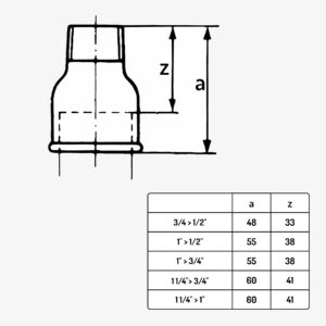 Schéma dimension raccord plomberie manchon réduit F/M type 246 en fonte malléable noir - de 1/2&quot; à 1 1/4&quot; - MC Fact