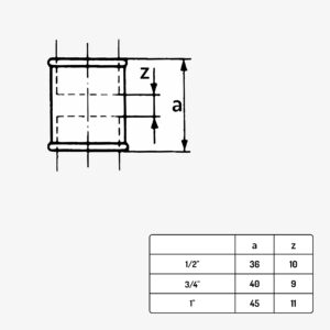 Schéma dimension raccord plomberie manchon type 270 en fonte malléable noir - de 1/2&quot; à 1&quot; - MC Fact