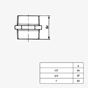 Schéma dimension raccord plomberie mamelon male type 280 en fonte malléable noir - de 1/2&quot; à 1&quot; - MC Fact