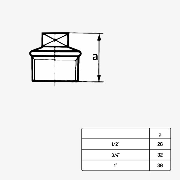 Schéma dimension raccord plomberie bouchon à collet type 290 en fonte malléable noir - de 1/2" à 1" - MC Fact