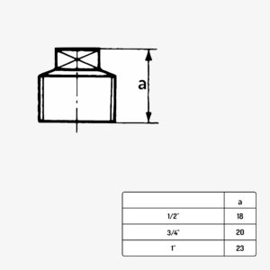 Schéma dimension raccord plomberie bouchon plein type 291 en fonte malléable noir - de 1/2&quot; à 1&quot; - MC Fact