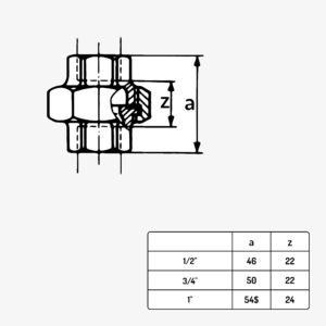 Dimensional drawing plumbing union type 330 in black malleable iron - MC Fact