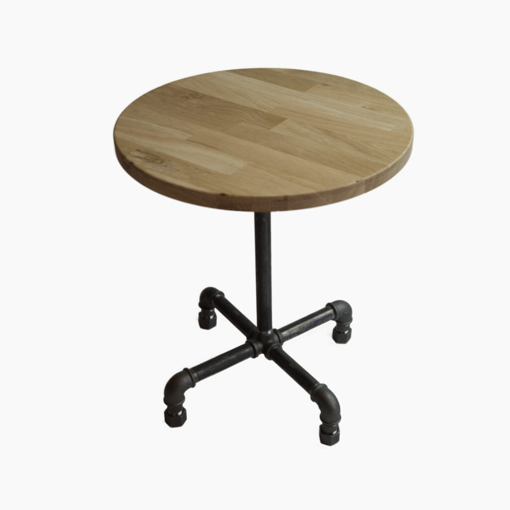 Round industrial coffee table kit with solid laminated oak top. - MCFK0031200W1