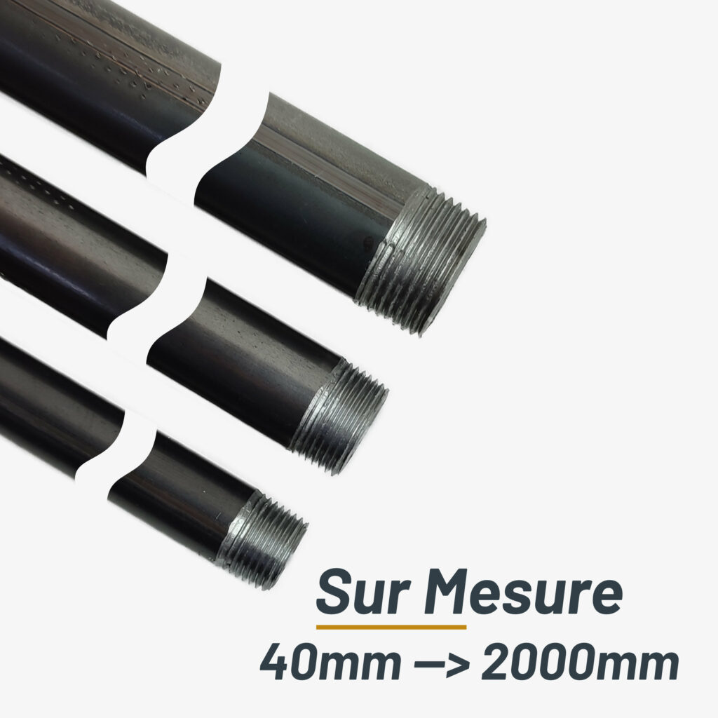 Black round steel tube with double thread - MCFP0000100W1T02