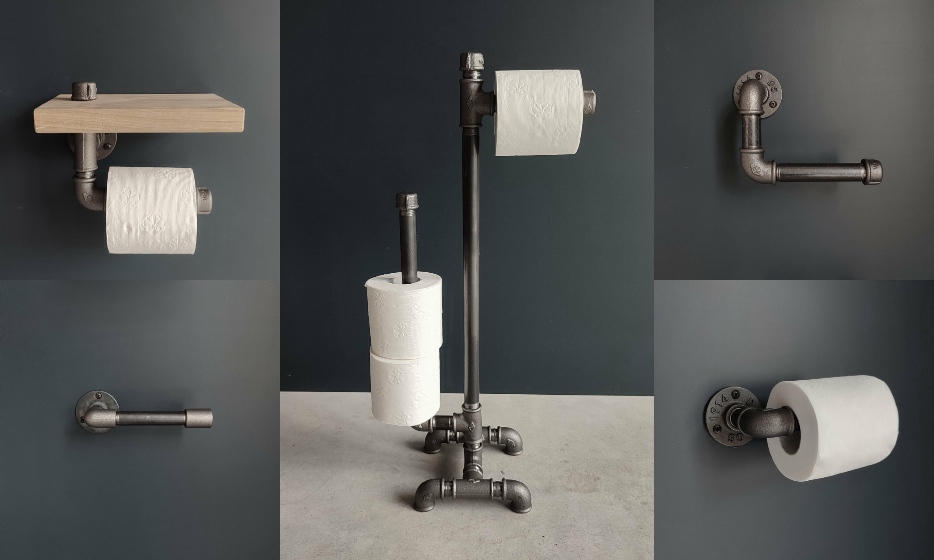 Dérouleur Porte Papier Toilette avec étagère - Tablette en Bois et