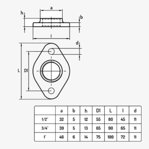 Schéma raccord à visser bride ovale de plomberie classique avec dimensions de 1/2" à 1" - MC Fact