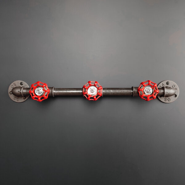 Porte Manteau Industriel Mural Vintage sur bride 1914 – 3 Vannes Volant Rouge - MC Fact