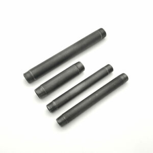 Black steel threaded pipe with medium grey shot blasted thread for DIY plumbing connection - MCFP0000100Z1