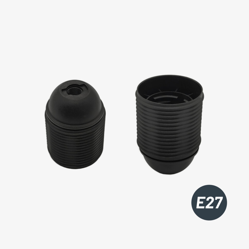 E27 black plastic socket complete thread for DIY luminaire - MCFA0005681Y3