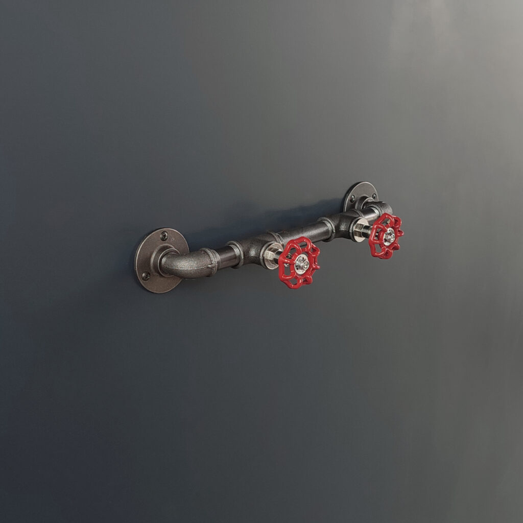 Porte Manteau Industriel Mural Vintage sur bride déco – 2 Vannes Volant Rouge – MCFK3120512