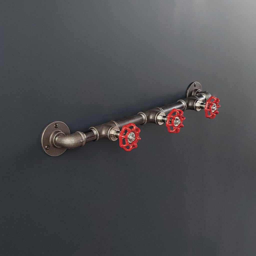 Porte Manteau Industriel 3 vannes Mural Vintage sur bride déco – 3 Vannes Volant Rouge – MCFK3130512