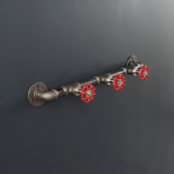 Porte Manteau Industriel 3 vannes Mural Vintage sur bride déco – 3 Vannes Volant Rouge – MCFK3130512