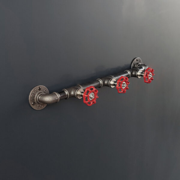 Porte Manteau Industriel Mural Vintage sur bride 1914 – 3 Vannes Volant Rouge – MCFK2130512