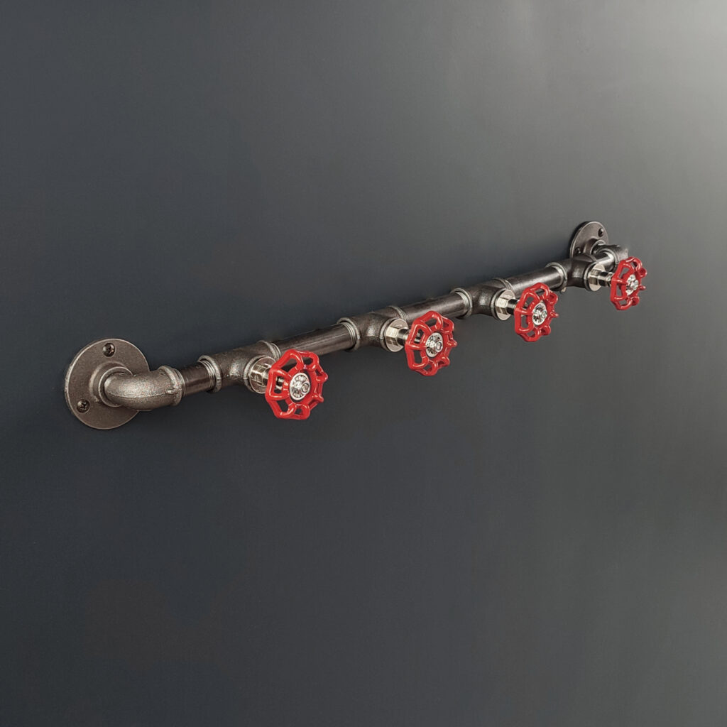 Porte Manteau Industriel 4 Vannes Mural Vintage sur bride déco – 4 Vannes Volant Rouge – MCFK3140512