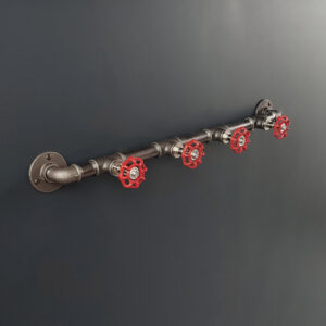 Porte Manteau Industriel 4 Vannes Mural Vintage sur bride déco – 4 Vannes Volant Rouge – MCFK3140512