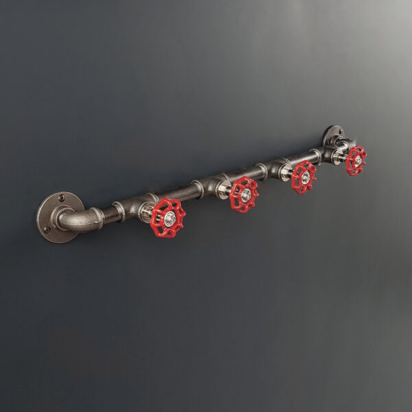 Porte Manteau Industriel 4 Vannes Mural Vintage sur bride déco – 4 Vannes Volant Rouge – MCFK3140512