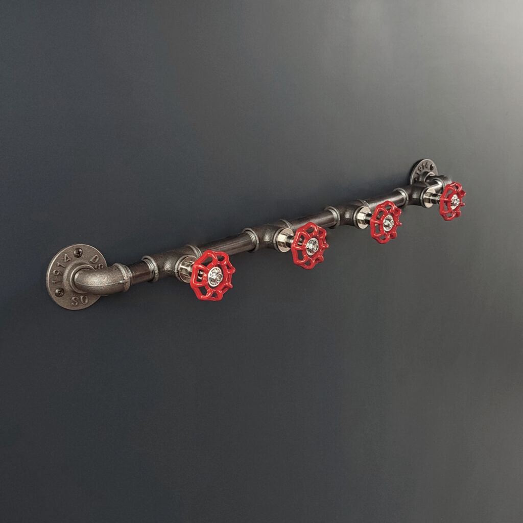 Porte Manteau Industriel 4 vannes 1914 Mural Vintage sur bride 1914 – 4 Vannes Volant Rouge – MCFK2140512