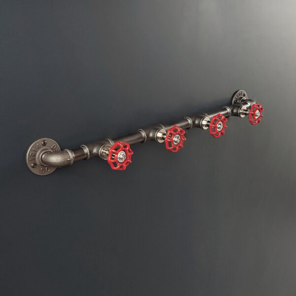 Porte Manteau Industriel 4 vannes 1914 Mural Vintage sur bride 1914 – 4 Vannes Volant Rouge – MCFK2140512