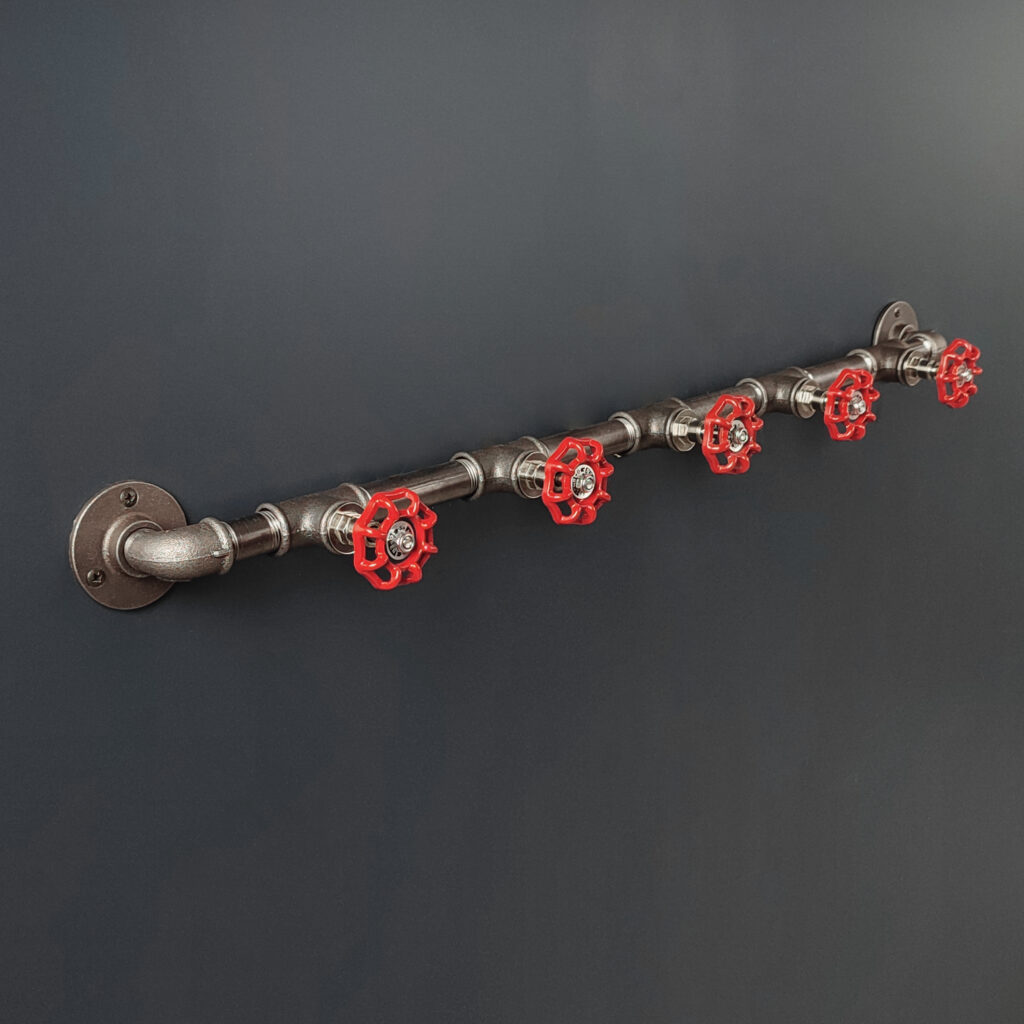 Porte Manteau Industriel 5 Vannes Mural Vintage sur bride déco – 5 Vannes Volant Rouge – MCFK3150512