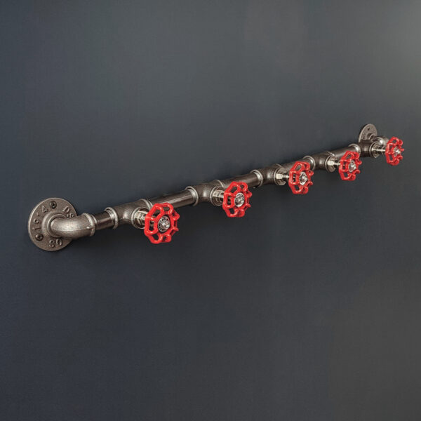Porte Manteau Industriel 5 Vannes 1914 Mural Vintage sur bride 1914 – 5 Vannes Volant Rouge – MCFK2150512