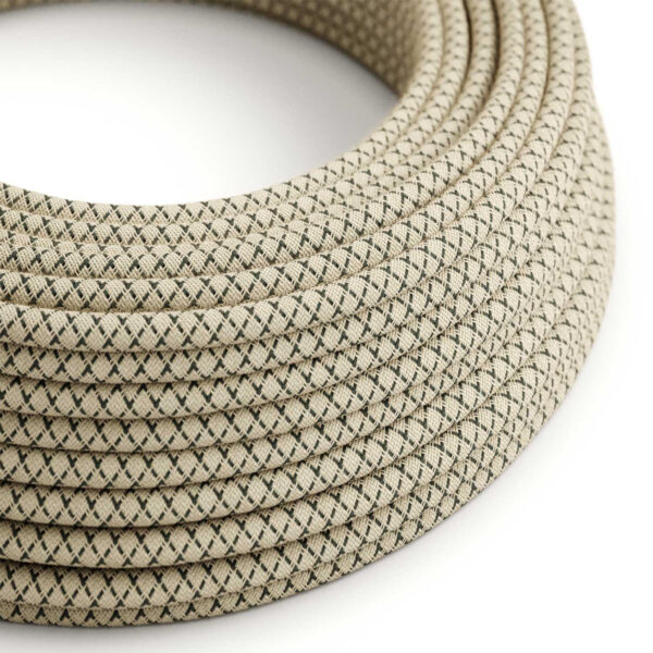 Ronde textielkabel, antracietgrijs katoen met ruitmotief, voor DIY-hanglamp – MCFE0000271T4