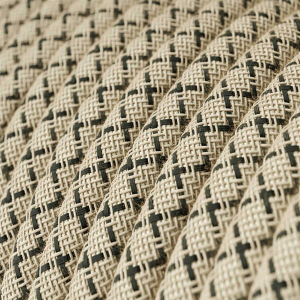 Ronde textielkabel, antracietgrijs katoen met ruitmotief – 1 m voor DIY-hanglamp – MCFE0000271T4S01