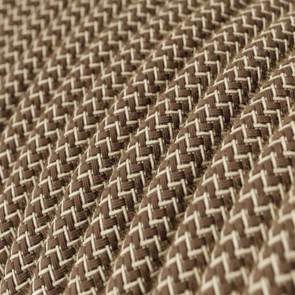 Fil Électrique Textile Rond Tissu Marron Brun Coton ZigZag – 1m pour lampe suspension DIY Round Textile Electrical Cord, Brown Cotton, ZigZag Pattern – 1 m for DIY Pendant Light – MCFE0000258T4S01