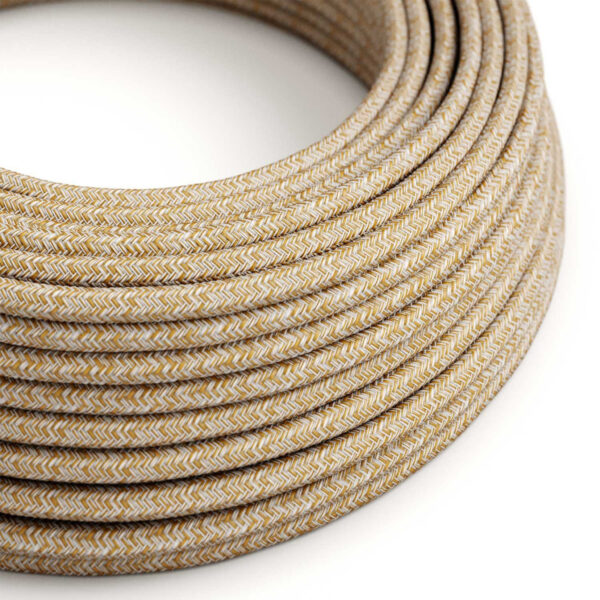 Fil Électrique Textile Rond Tissu Beige Jute et Tweed Rouille pour lampe suspension DIY Round Textile Electrical Cord in Beige Jute and Rust-Colored Tweed for a DIY Pendant Light – MCFE0000291T4