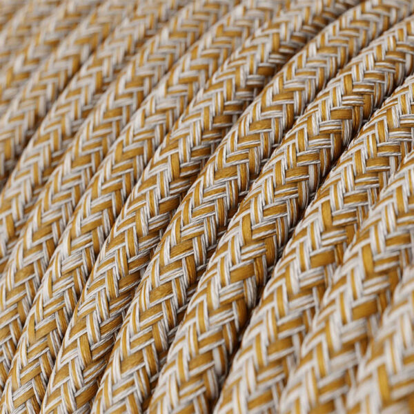Fil Électrique Textile Rond Tissu Beige Jute et Tweed Rouille – 1m pour lampe suspension DIY Round Textile Electrical Cord, Beige Jute and Rust-Colored Tweed – 1 m for DIY Pendant Light – MCFE0000291T4S01