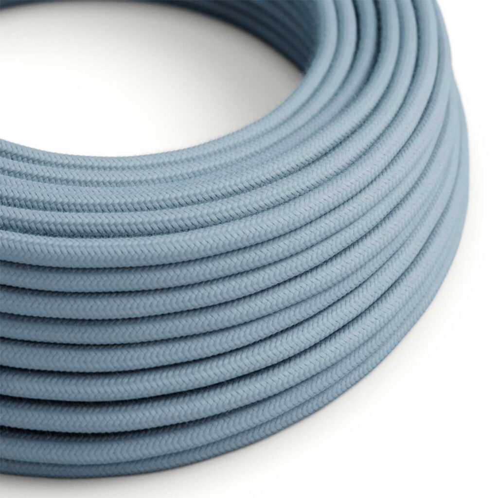 Fil Électrique Textile Rond Tissu Bleu Océan Coton pour lampe suspension DIY – MCFE0000246T4