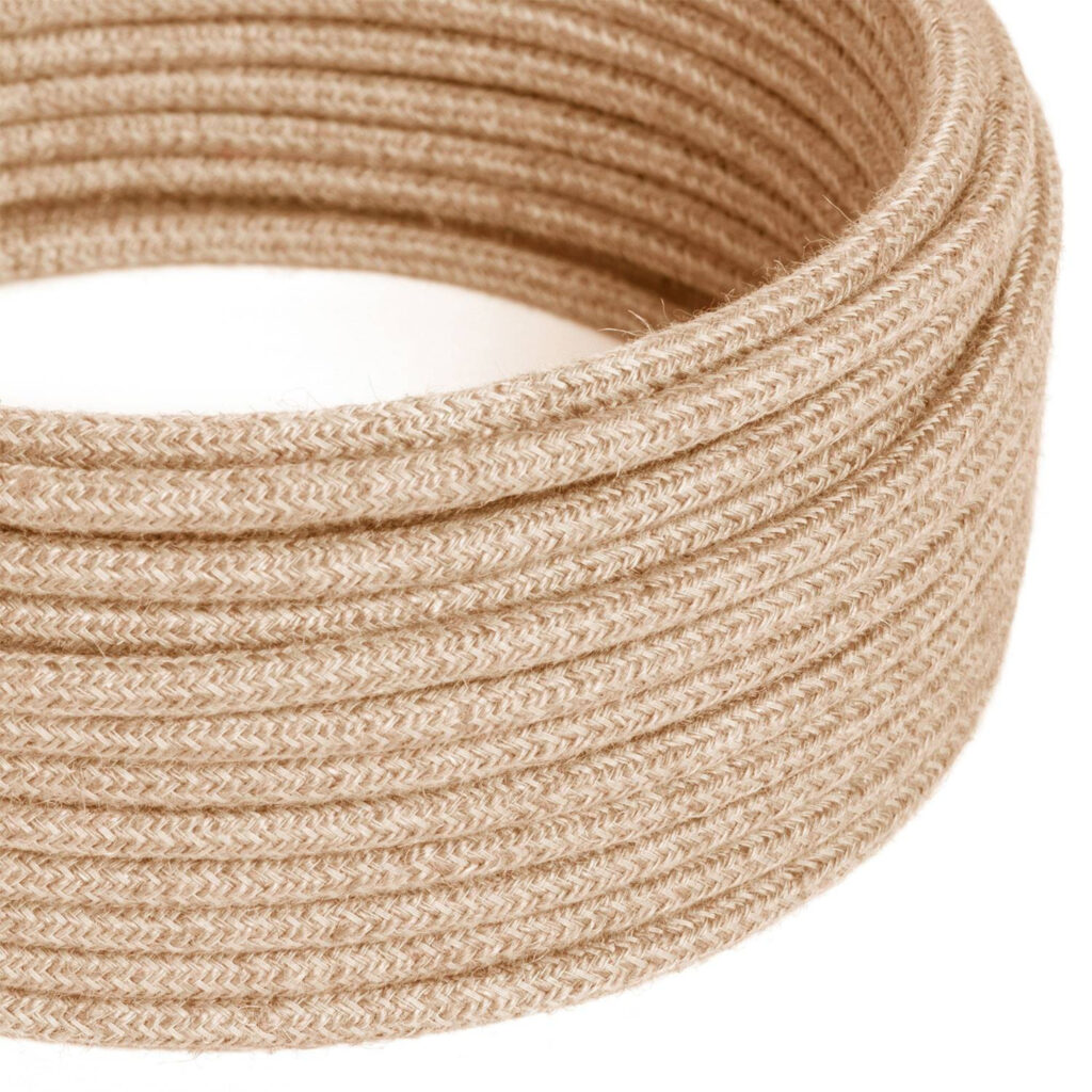 Fil Électrique Textile Rond Tissu Beige Jute pour lampe suspension DIY – MCFE0000248T7