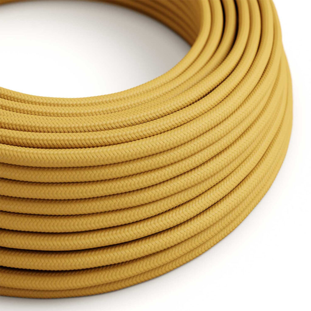 Fil Électrique Textile Rond Tissu Jaune Moutarde pour lampe suspension DIY – MCFE0000249T2