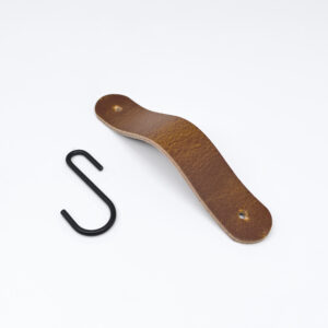 Rounded Wardrobe Hook in Cognac Brown Leather - Matte Black - MCFA0081225L1W22