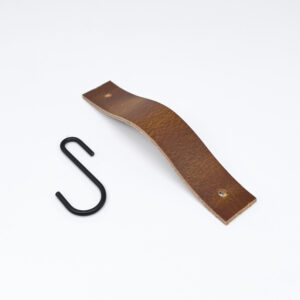Straight coat hook in Cognac Brown Leather - Matte Black - MCFA0071225L1W22