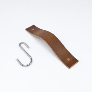 Cognac Brown Leather Straight Wardrobe Hook - Chrome - MCFA0071225L1W83