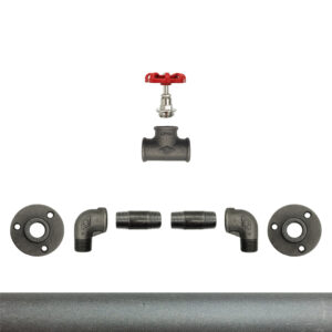 Porte Manteau Industriel Mural Vintage sur bride 3 trous- 1 Vanne Volant Rouge – Kit, Sans vis, Grenaillé – MCFK3110512Z1