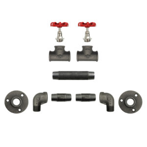 Porte Manteau Industriel Mural Vintage sur bride déco – 2 Vannes Volant Rouge – Kit, Sans vis, Standard – MCFK3120512W1