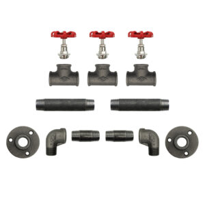 Porte Manteau Industriel Mural Vintage sur bride déco – 3 Vannes Volant Rouge – Kit, Sans vis, Standard – MCFK3130512W1