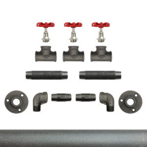 Porte Manteau Industriel Mural Vintage sur bride déco – 3 Vannes Volant Rouge – Kit, Sans vis, Grenaillé – MCFK3130512Z1