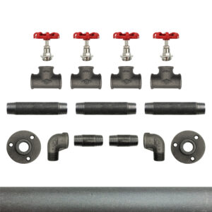 Porte Manteau Industriel Mural Vintage sur bride 1914 – 4 Vannes Volant Rouge – Kit, Sans vis, Grenaillé – MCFK2140512Z1