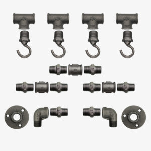 Industrial Coat Rack 4 Vertical Hooks on Deco Flange - Kit, Screwless - MCFK4140512W1