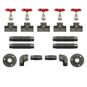Porte Manteau Industriel Mural Vintage sur bride déco – 5 Vannes Volant Rouge – Kit, Sans vis, Standard – MCFK3150512W1