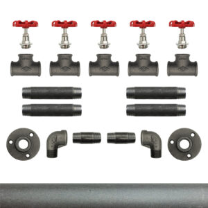 Porte Manteau Industriel Mural Vintage sur bride 1914 – 5 Vannes Volant Rouge – Kit, Sans vis, Grenaillé – MCFK2150512Z1