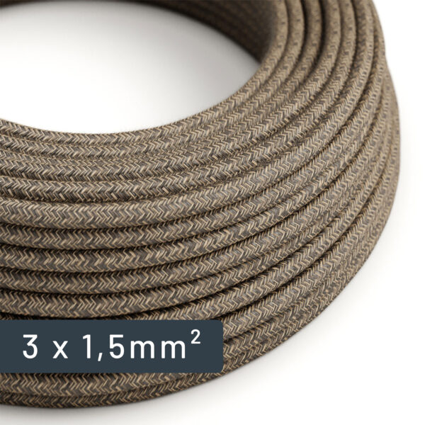 Textilkabel, rund, großer Querschnitt, braun, Leinenoptik, 1,5 mm² für Elektroinstallationen – MCFE0000381T2