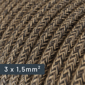 Cable Électrique Textile Rond Tissu Brun Marron Lin Large Section 1,5mm2 pour installation électrique vue zoomé