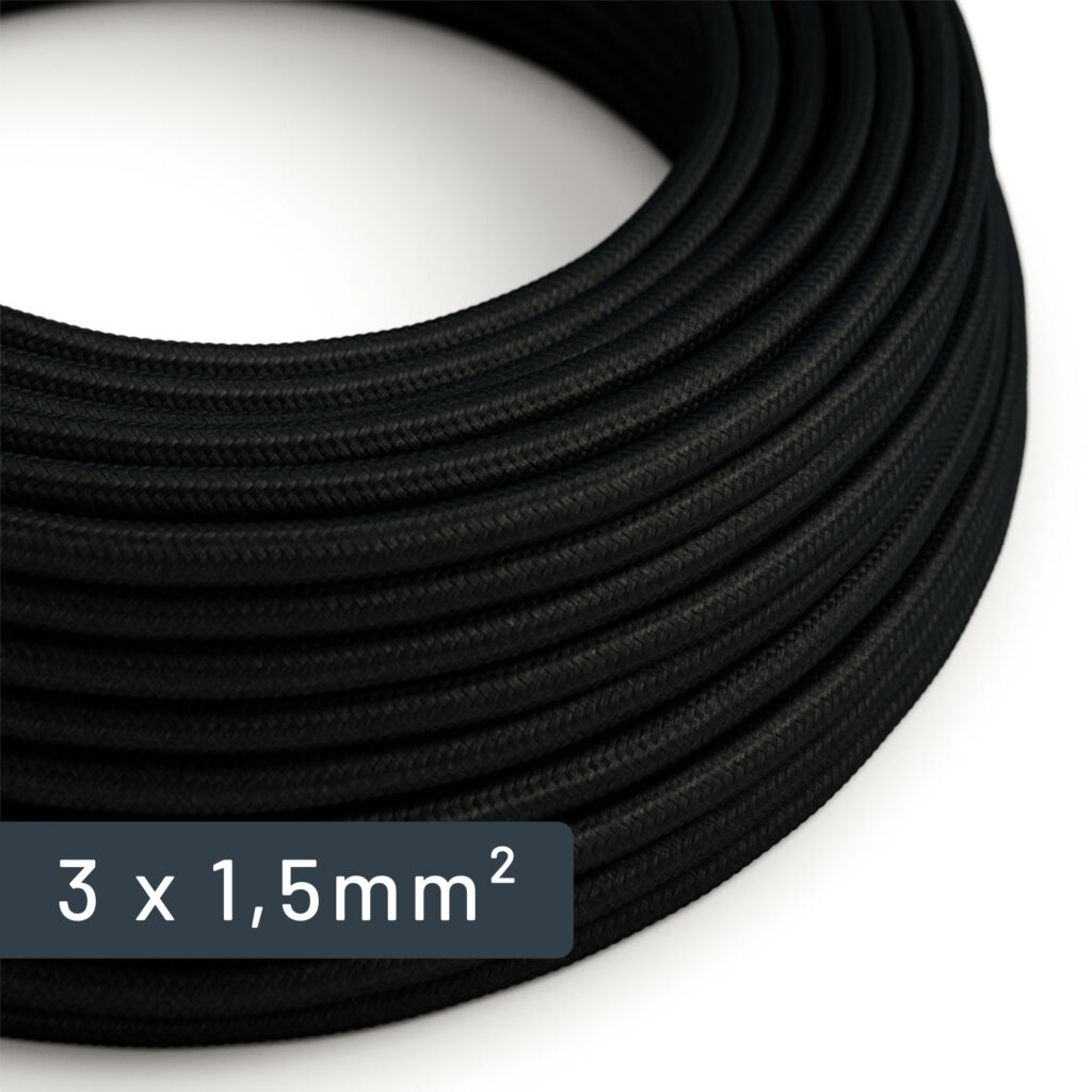 Textile Electric Wire Cable Large Section Round Black Fabric 1.5mm2 for electrical installation – MCFE0000301T2