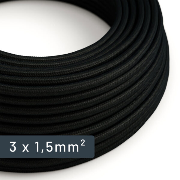 Textilkabel mit großem Querschnitt, rund, schwarz, 1,5 mm² für Elektroinstallationen – MCFE0000301T2