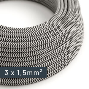 Textilkabel, großer Querschnitt, Zickzack, schwarz-weiß, rund, 1,5 mm², für Elektroinstallationen – MCFE0000351T2