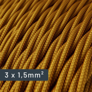 Twisted Textile Electric Cable Yellow Gold Fabric Large Section 1.5mm2 for electrical installation zoomed view